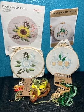 2 Started Embroidery DIY 7 1/2” Art Kits - Floral & Plant Hoop Kits